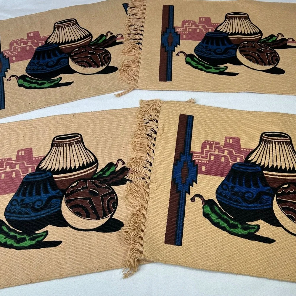 Set of 4 Vintage El Paso‎ Saddleblanket Co Pottery Southwest Placemats Mint